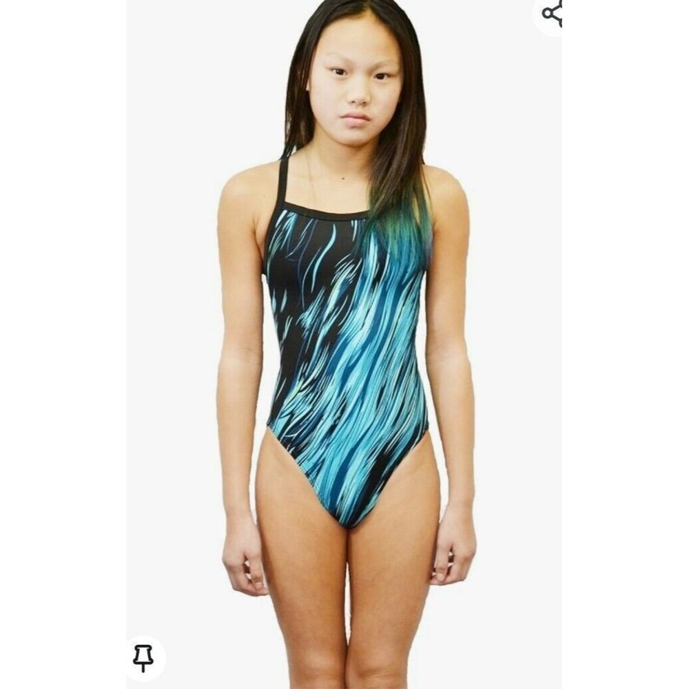 Adoretex Kids  Pro One-Piece Thin Strap Athletic Swimsuit in Blue, Size 28 (10)